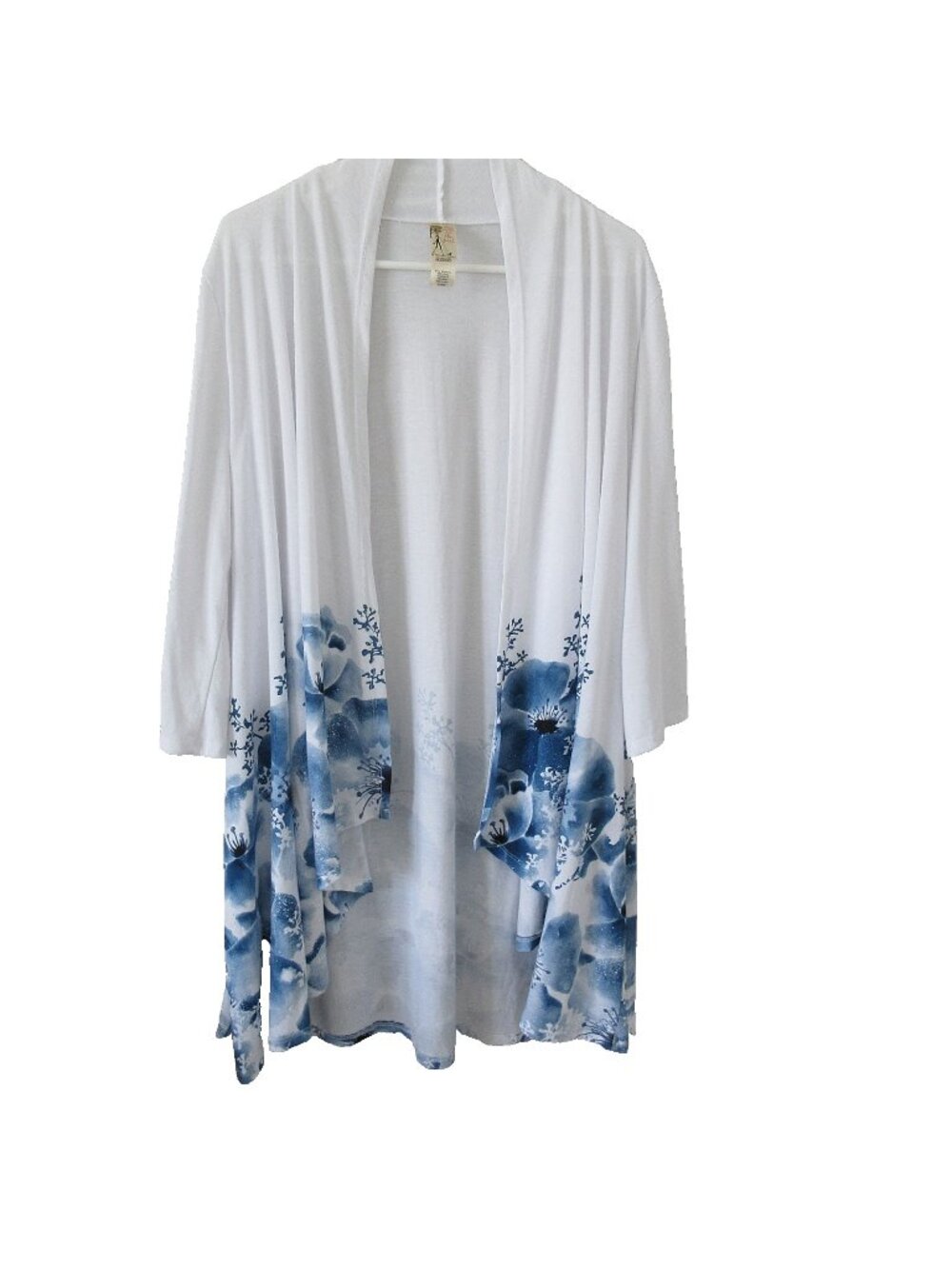 A Walk in the Park Womens L Blue Floral Open Front Cardigan Coverup Artsy Boho